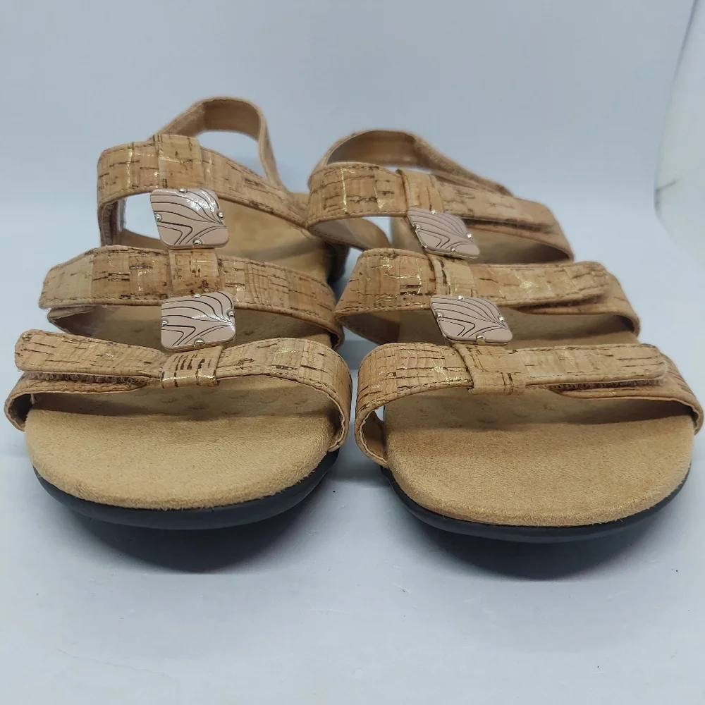 Vionic Amber Sandals Strappy Beige Cork Open Toe Casual Shoes Women's Size 8